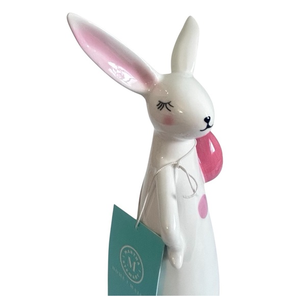 Martha Stewart Ceramic Easter Bunny Figurine Pink Polkadots, Holding A Pink Egg - Picture 6 of 7